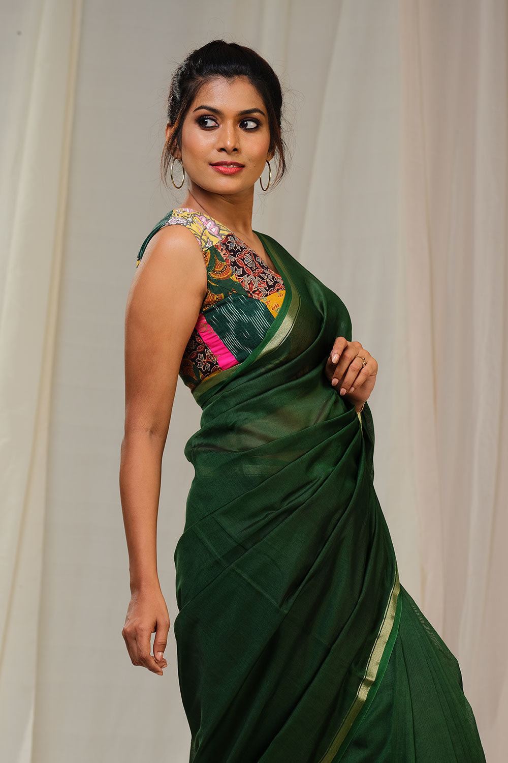 Bottle Green Pure Chanderi Silk Saree