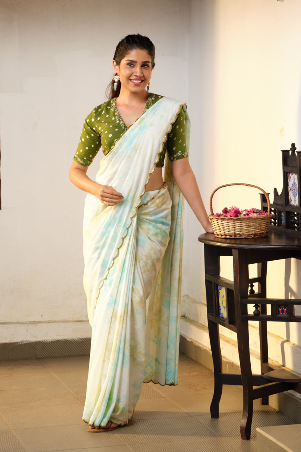 Blue-Green Shibori Saree