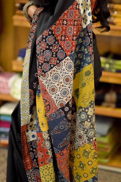 Black Base Saree with Multi Patch Pallu