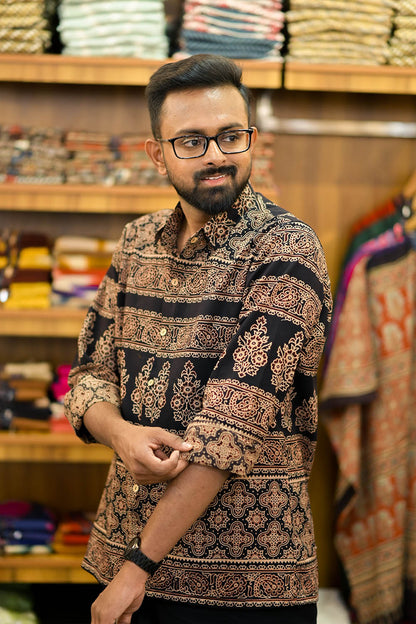 Ajrakh Black Floral Print Shirt
