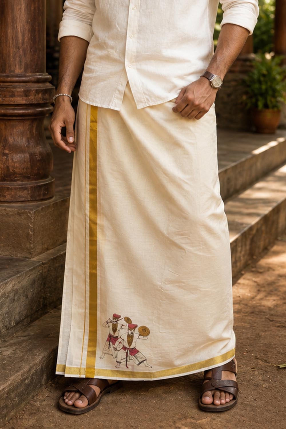 Offwhite Dhothi with Velakali Print
