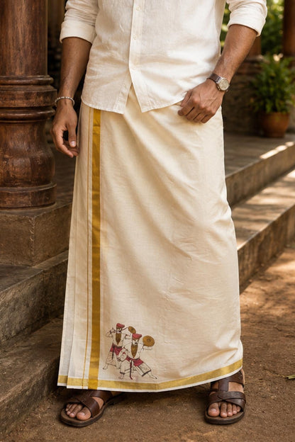 Offwhite Dhothi with Velakali Print