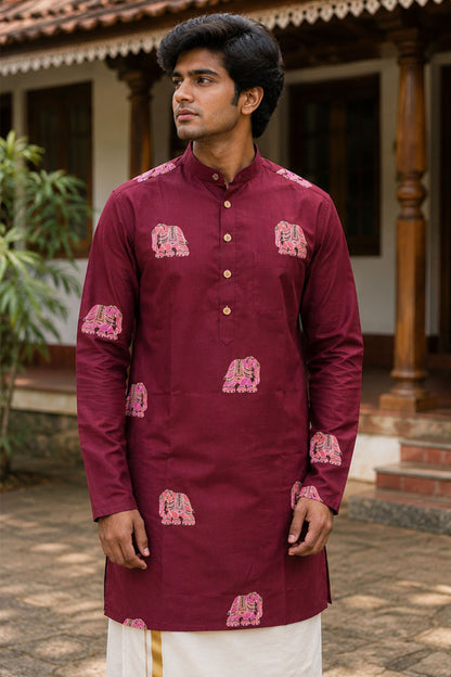 Mroon Kurta with Elephant Meenakari Print