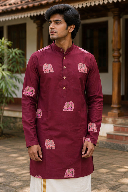 Mroon Kurta with Elephant Meenakari Print