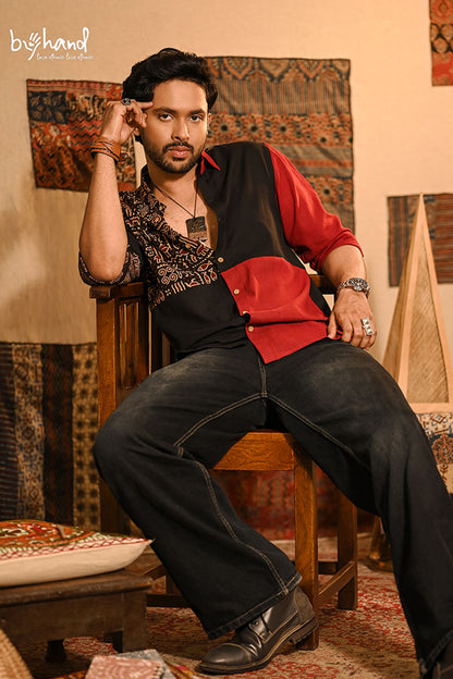 Plain Red & Black Animal Print Shirt