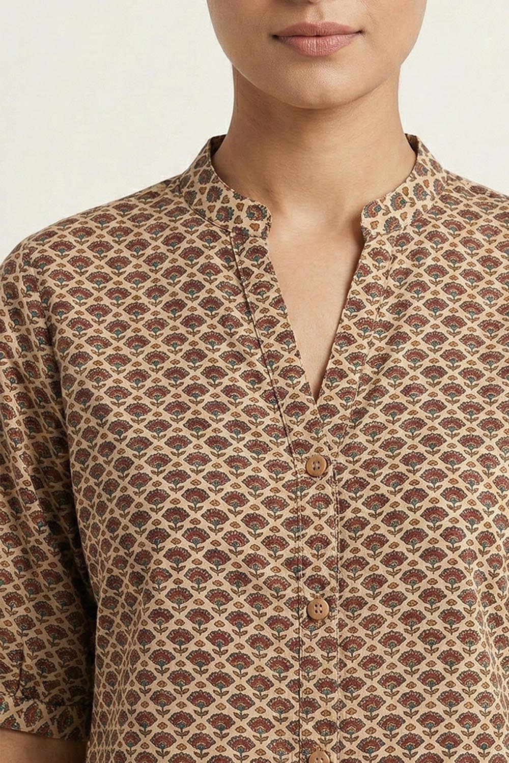 Beige with Small Floral Print Dress