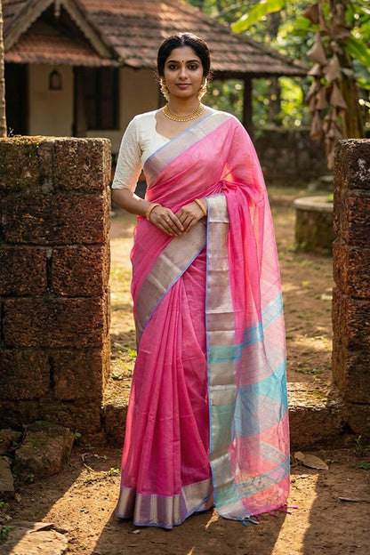 Maheshwari Silk Double Jeari Stripe Border Saree