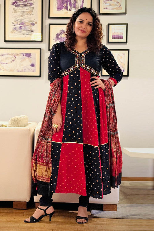 Red & Black Bandhini Anarkali