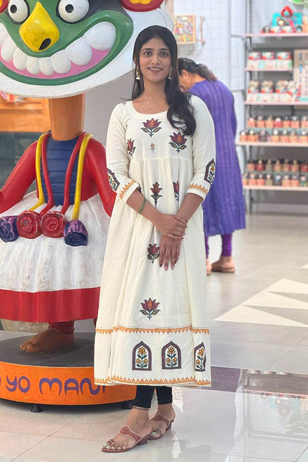Offwhite Lotus Anarkali with Window Border