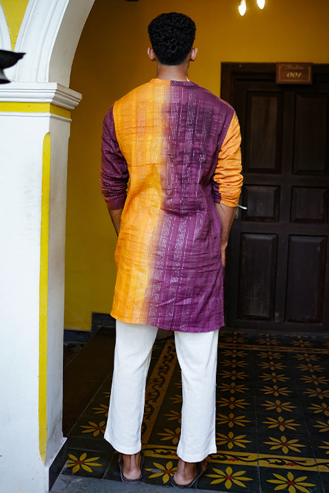 Yellow & Purple Half Dyed Long Kurta