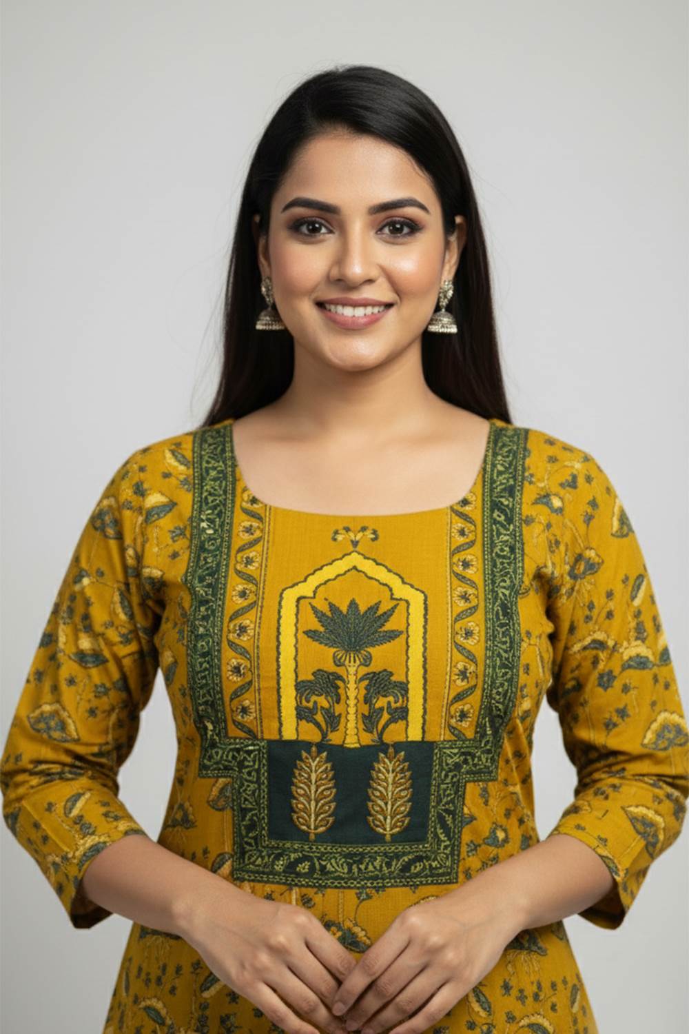 Yellow Ajrakh Kurti