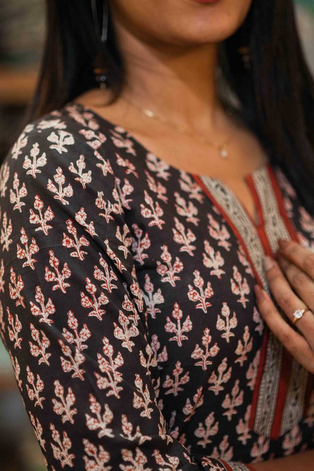 Black 3 Leaf Print Kurti