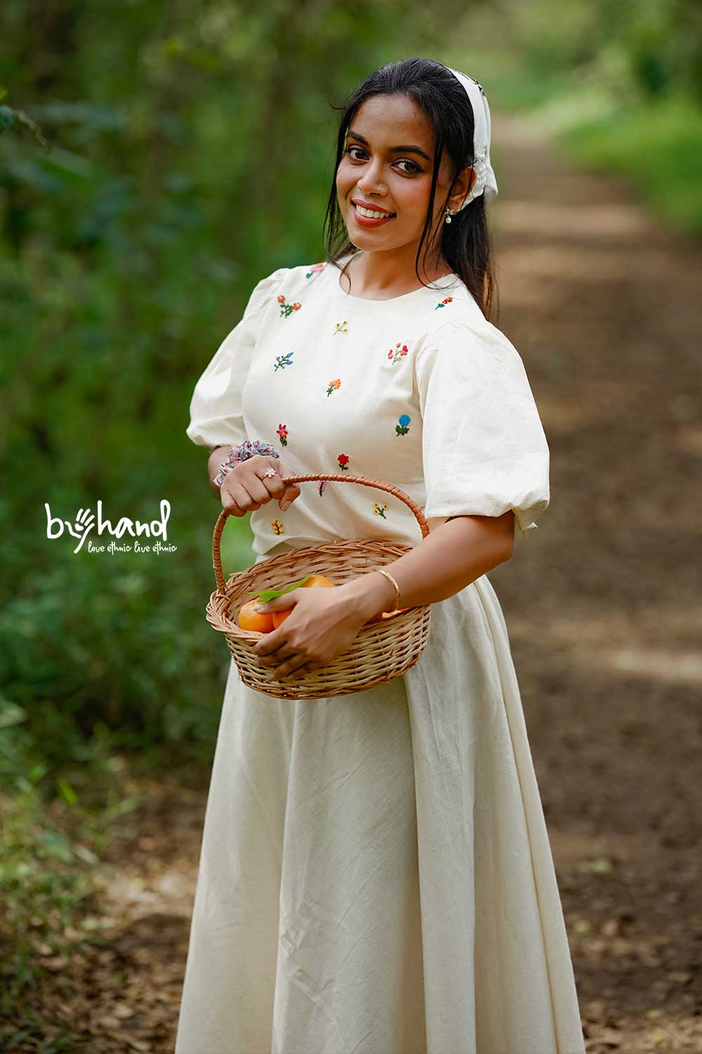 Floral Hand Embroidered Top & Handloom Umbrella Cut Skirt