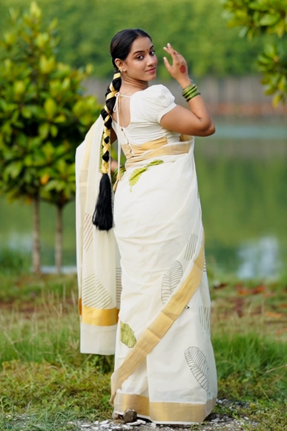 Vazhaila Hand Block Print Saree