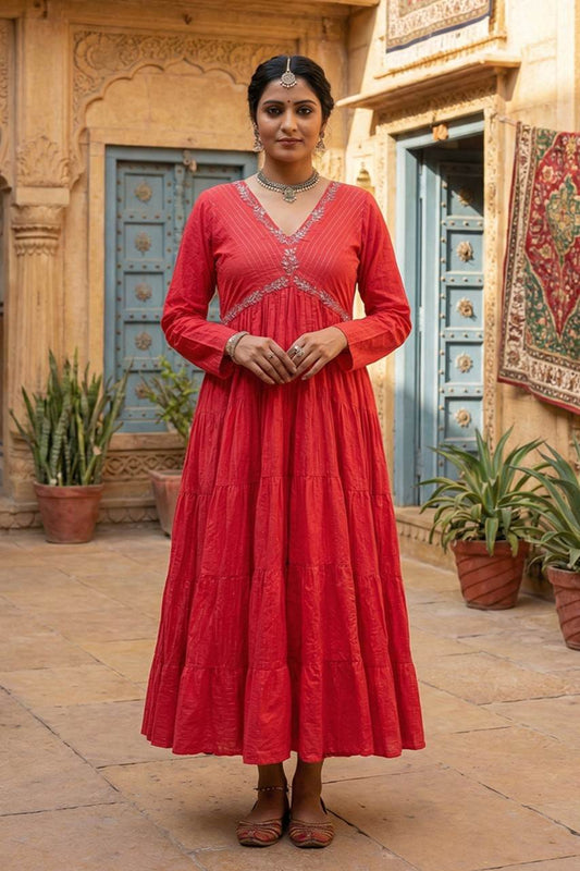 Red Lurex Tiered Dress