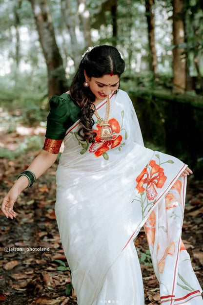 Gulmohar Handpainted In Pulliyilakkara Saree