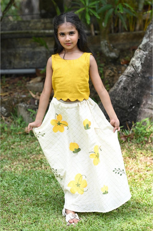 Yellow Top & Kanikonna Handpainted Skirt