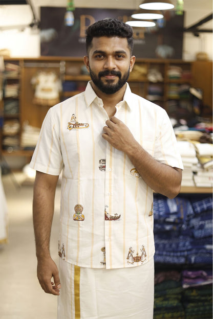 Offwhite Shirt with Stripes & Onam Prints