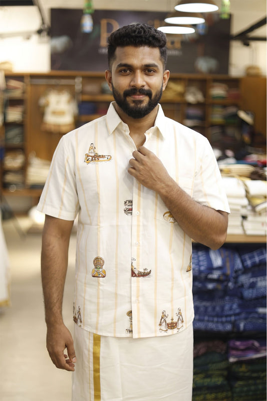 Offwhite Shirt with Stripes & Onam Prints
