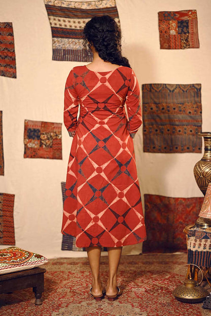 Red A line Kurti with Feather Yoke