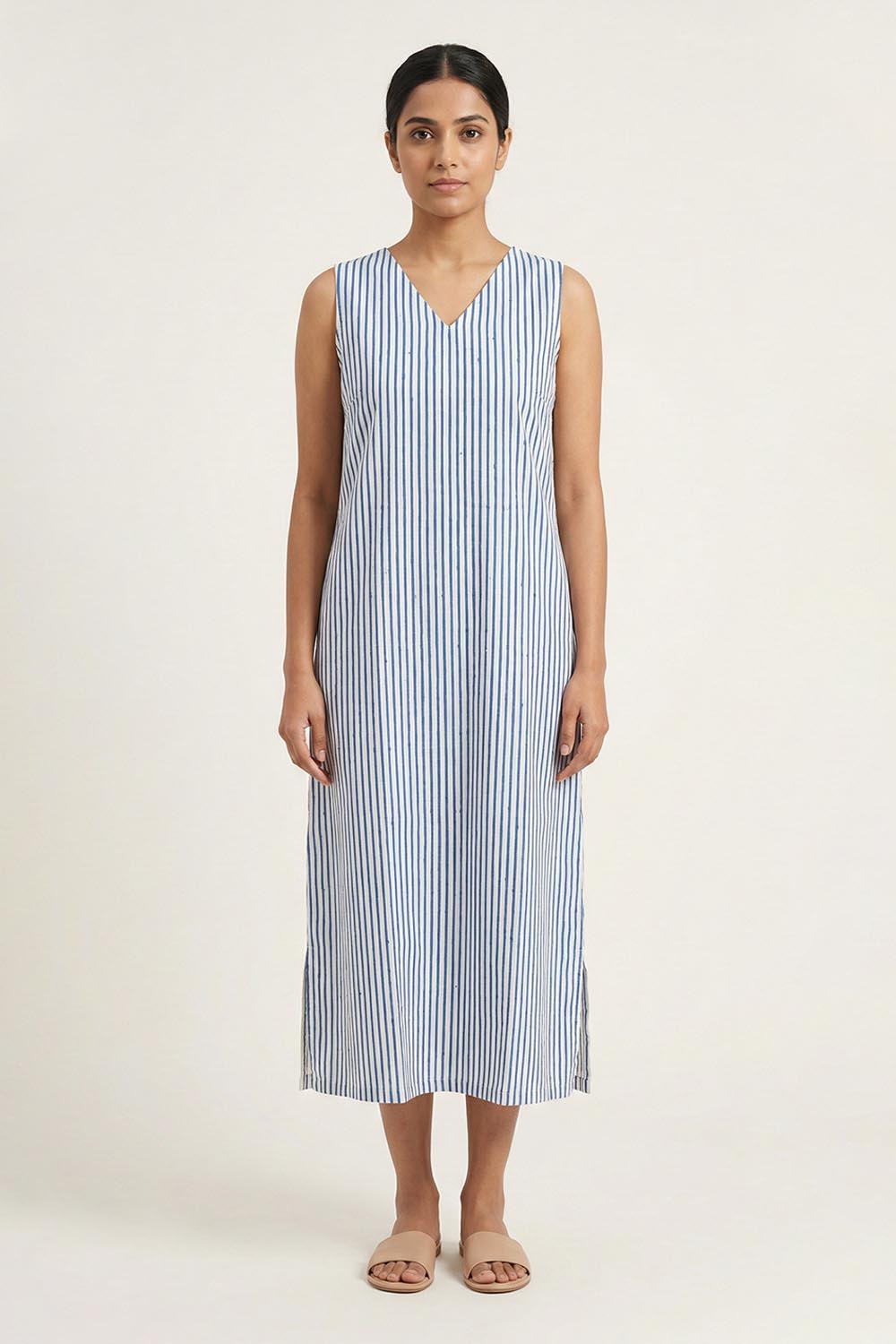 White with Blue Stripes Sleeveless Kurti