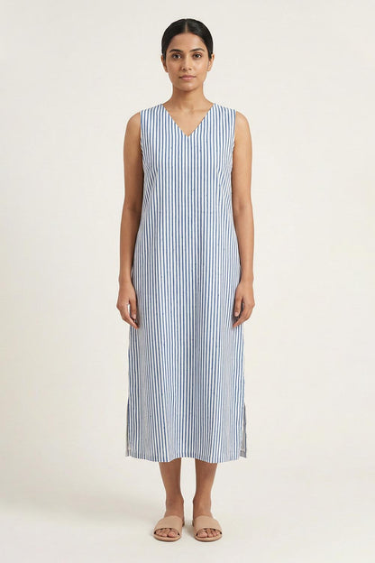 White with Blue Stripes Sleeveless Kurti