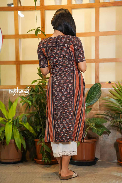 BROWN BASE AJRAKH FLORAL KURTI