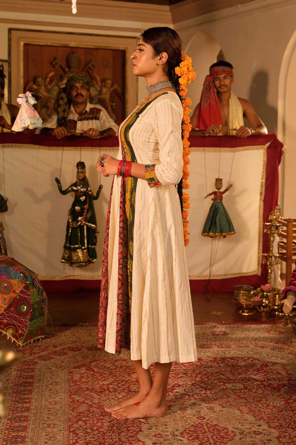Offwhite Anarkali With Ajrak Multipatch Panels