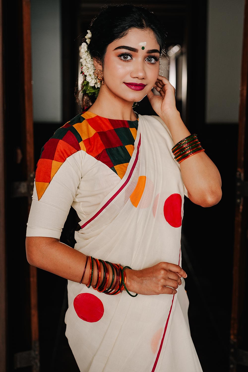 Polka Dotted Multi Color Saree