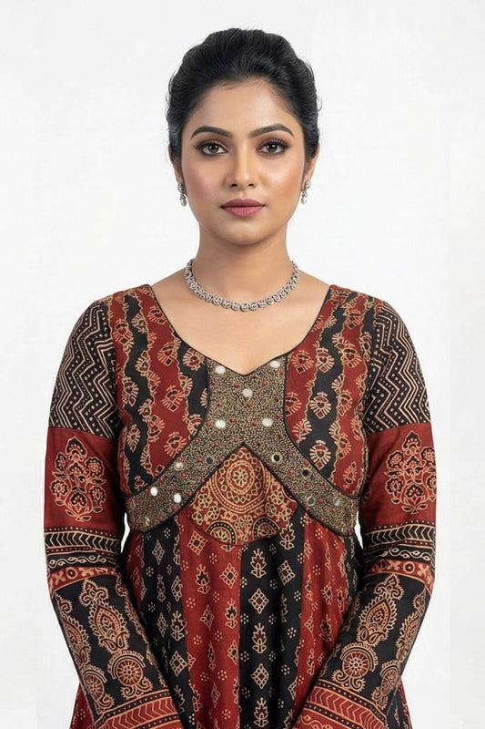 Black & Maroon Alia Cut Patch Anarkali