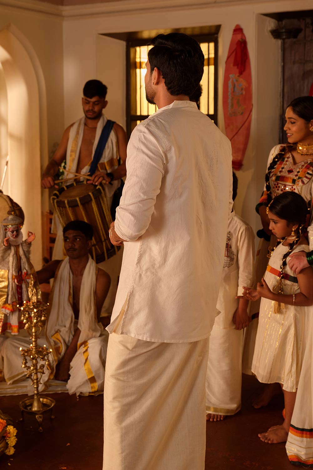 Kathakali Block Printed Off-white Long Kurta