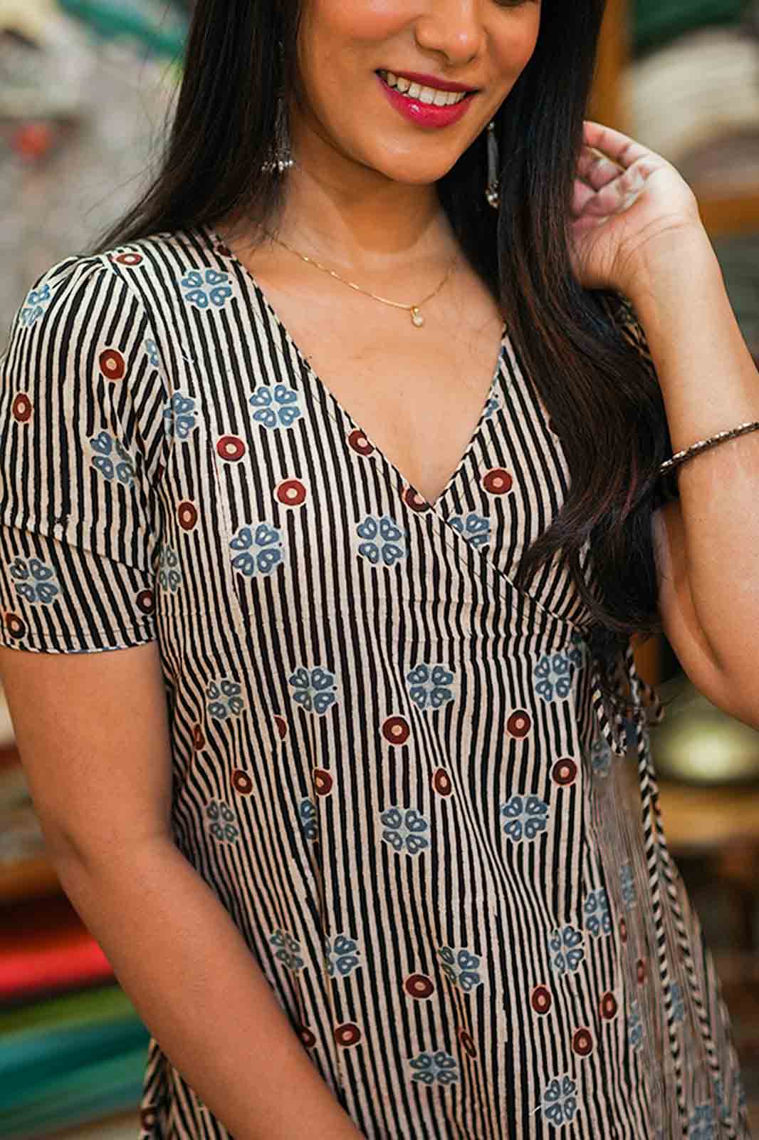 Ajrakh Striped Lines Angarakha Dress