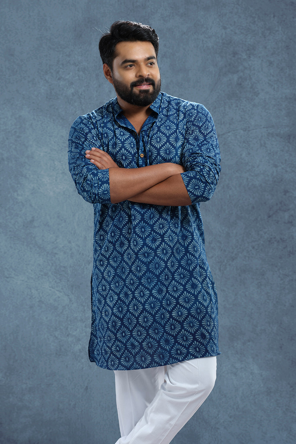 Indigo Kurta with Chinese Collar