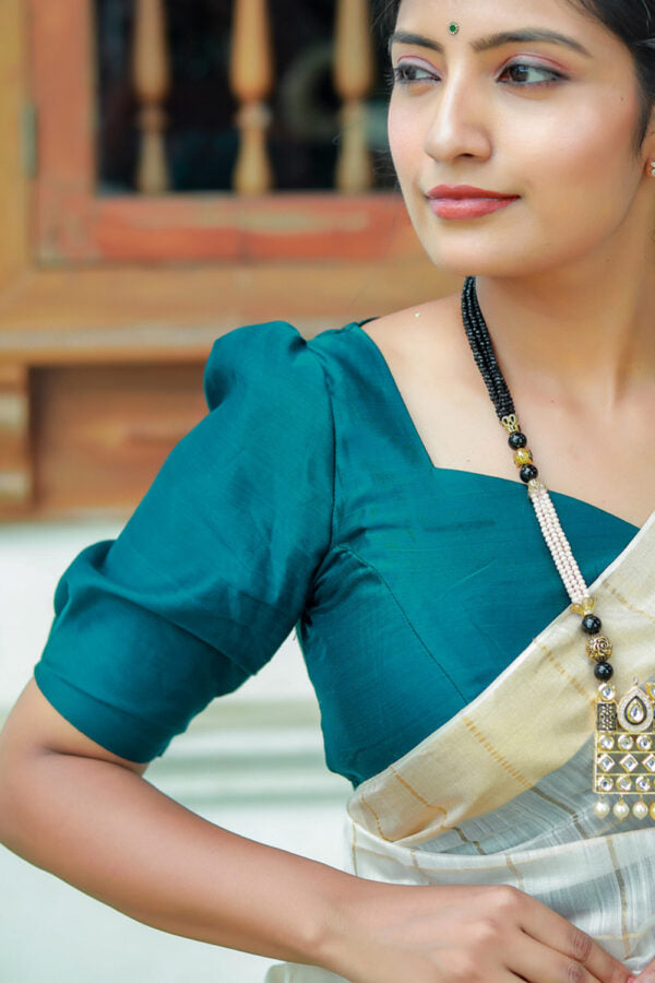 Maheswari Silk Bottle Green Blouse