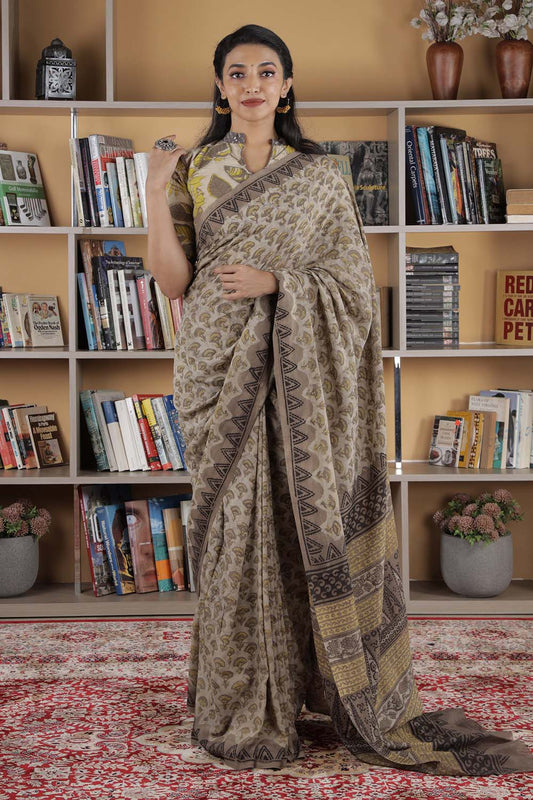 Assam Silk Cotton Saree beige yellow