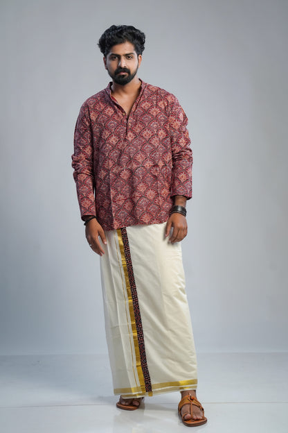 Ajrakh Maroon Short Kurta