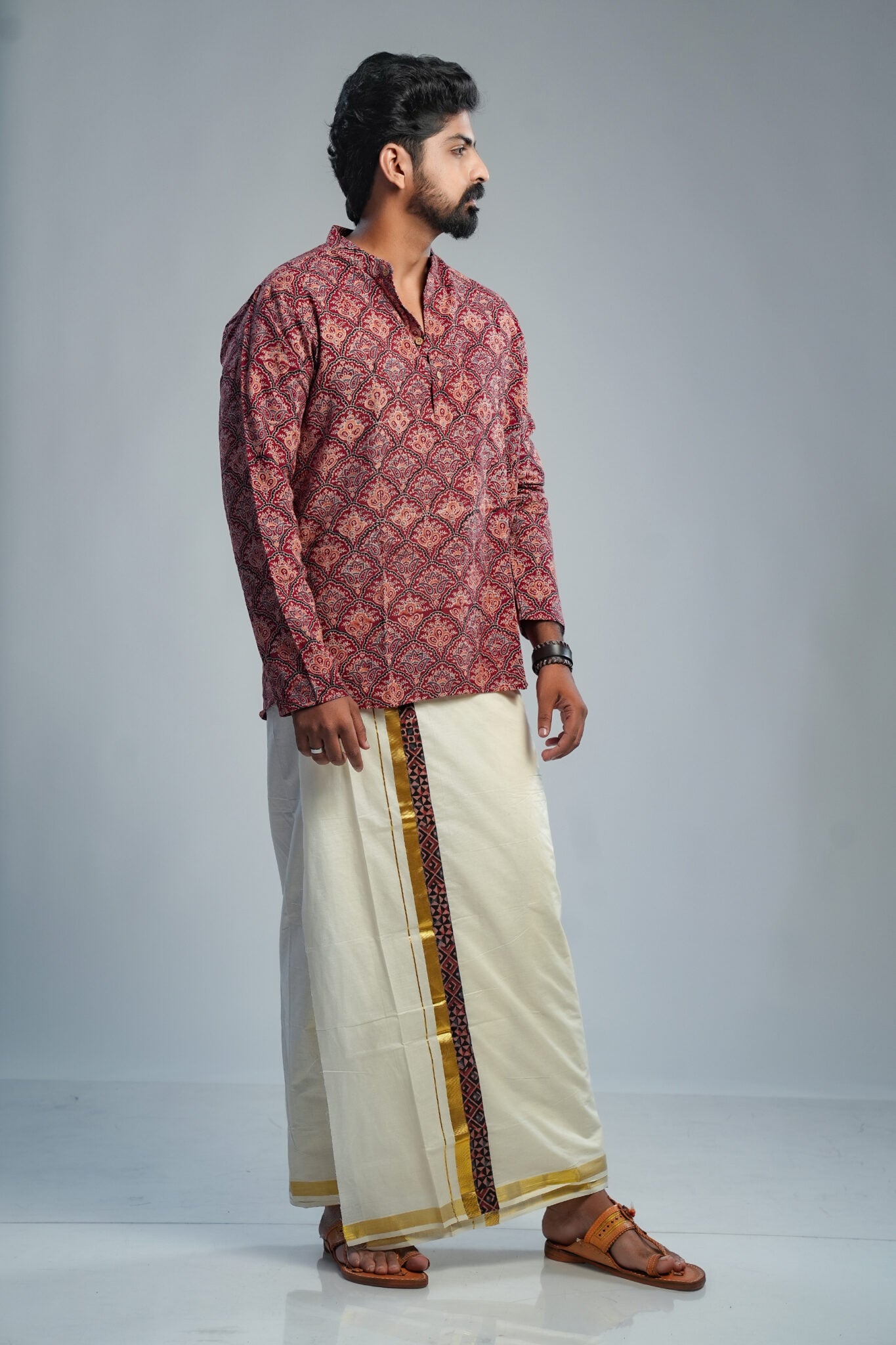 Ajrakh Maroon Short Kurta