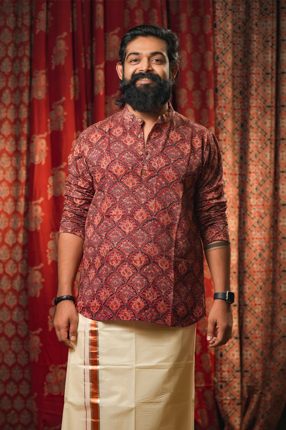 Ajrakh Maroon Short Kurta