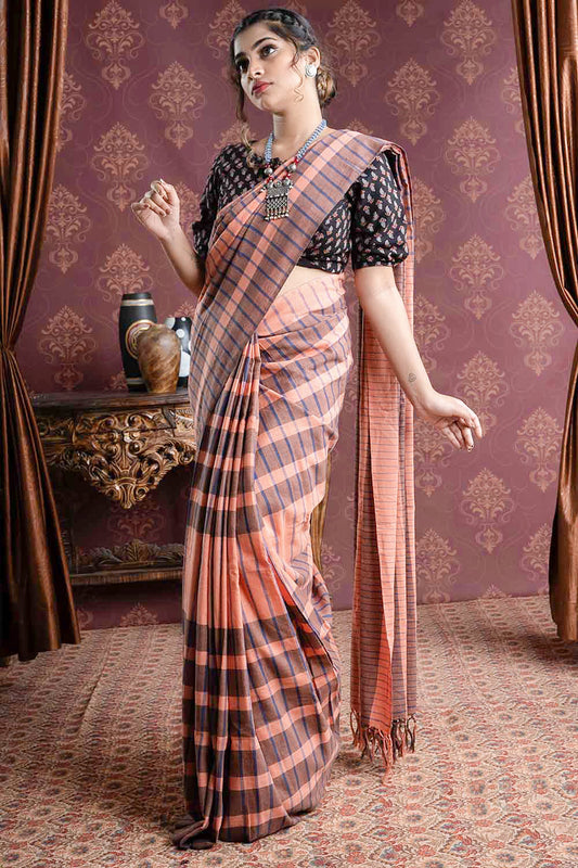 Handloom Saree with Peach Base