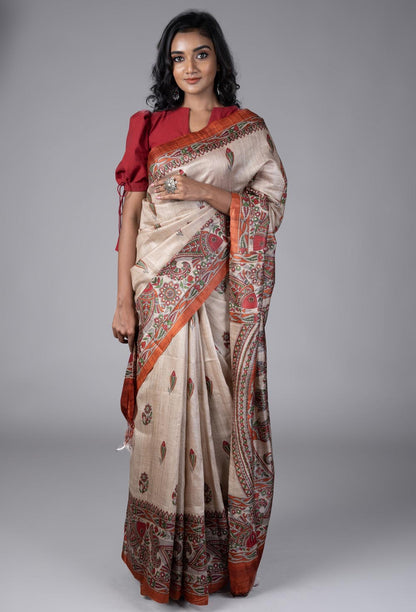 Tussar Madhubhani Silk Saree