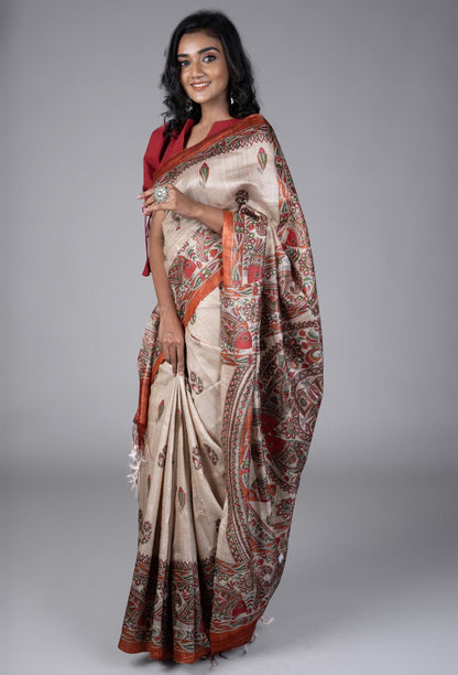 Tussar Madhubhani Silk Saree