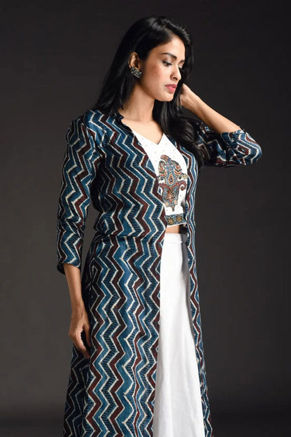 Blue Modal Ajrakh Zigzag Jacket