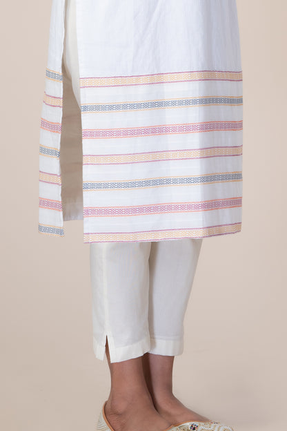 White Kantha Kurthi with Multicolour Lace