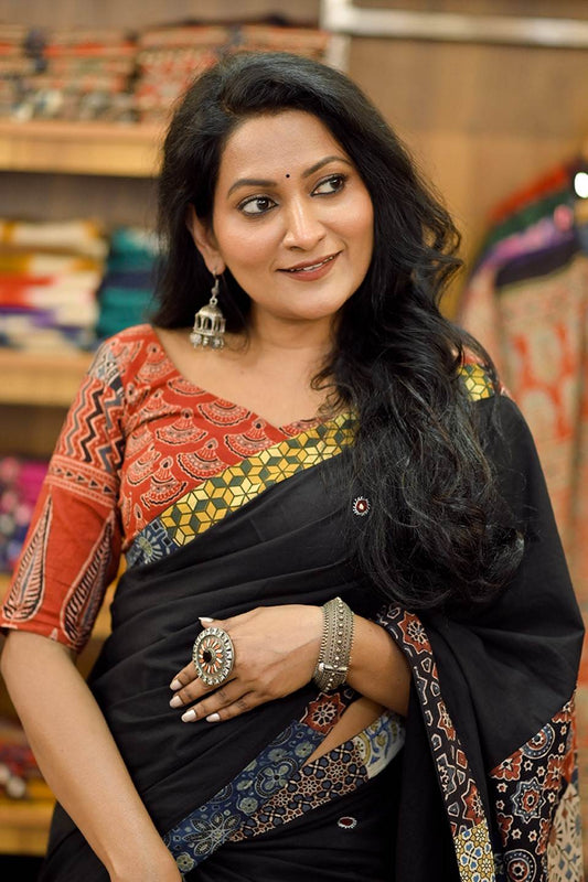 Black Base Saree with Multi Patch Pallu