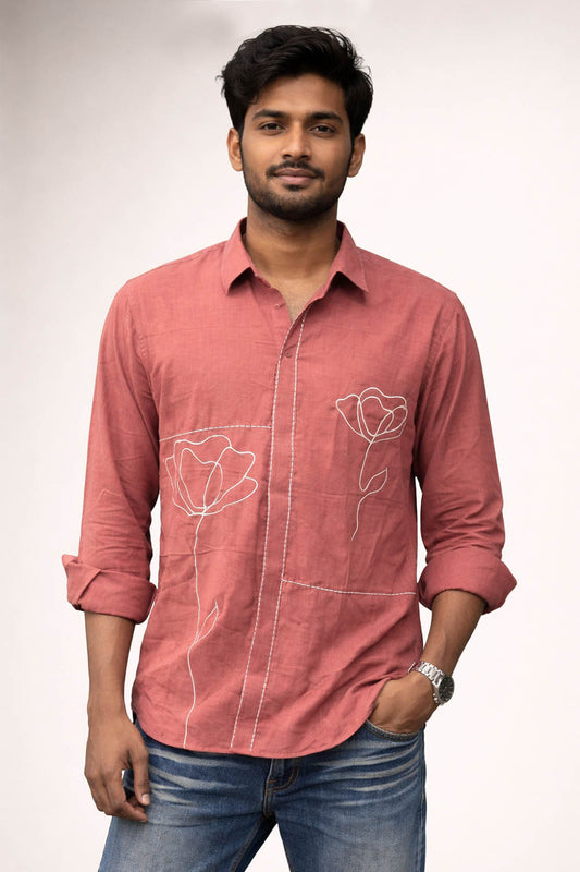 Onion Pink Shirt with Line Art