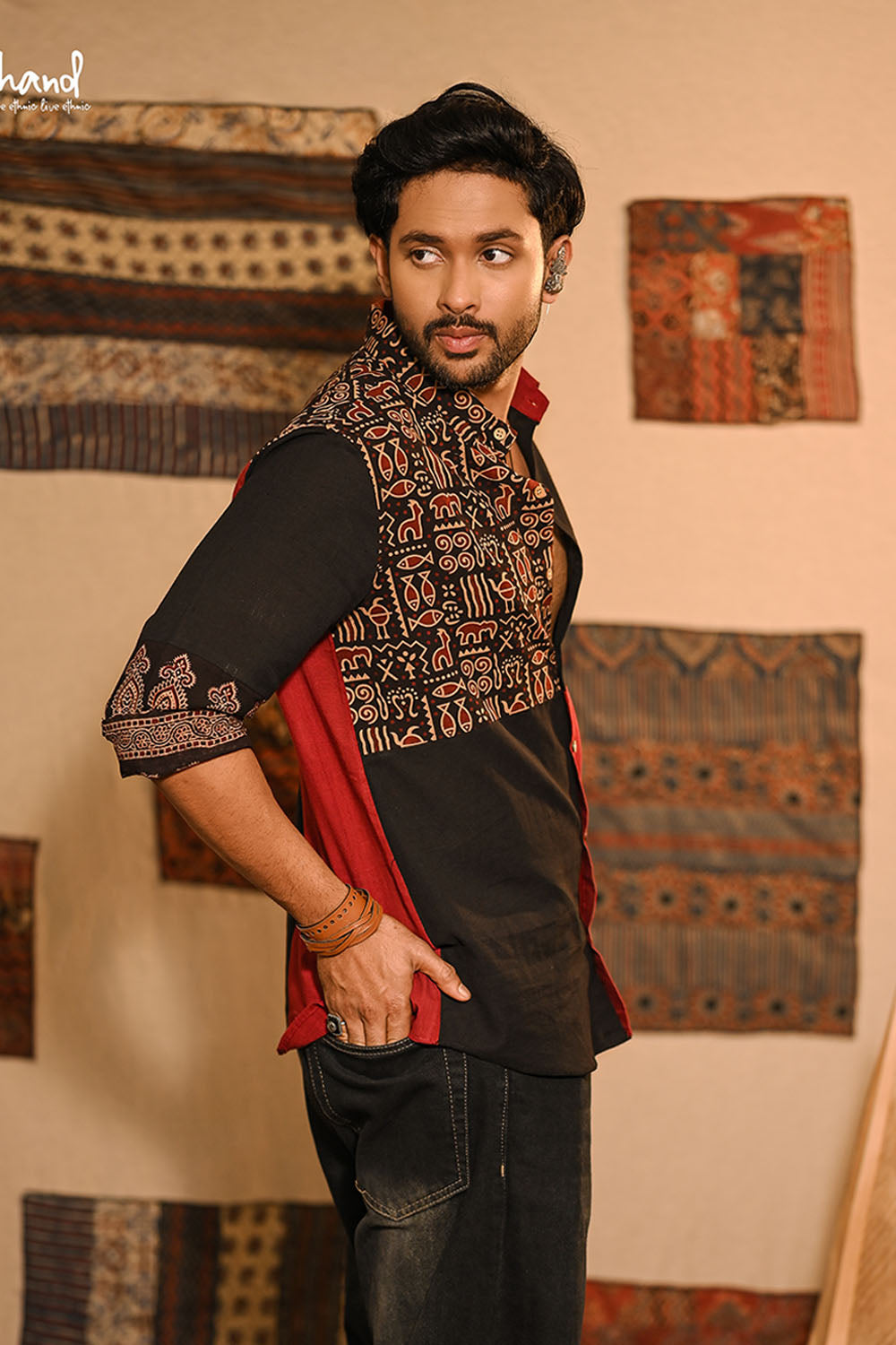 Plain Red & Black Animal Print Shirt