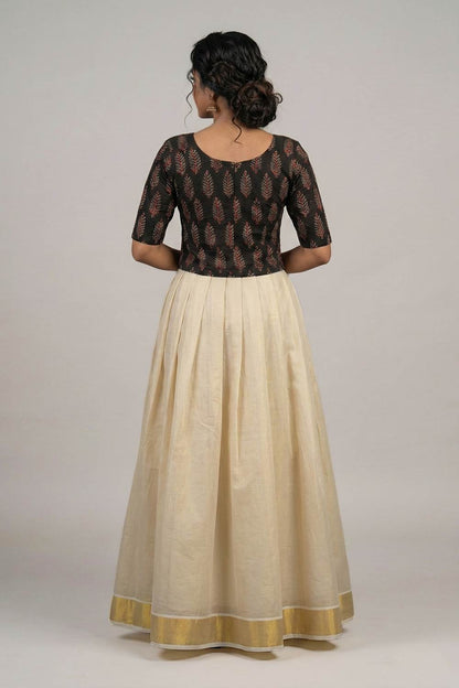 Black Top with Ajrakh Tree Print