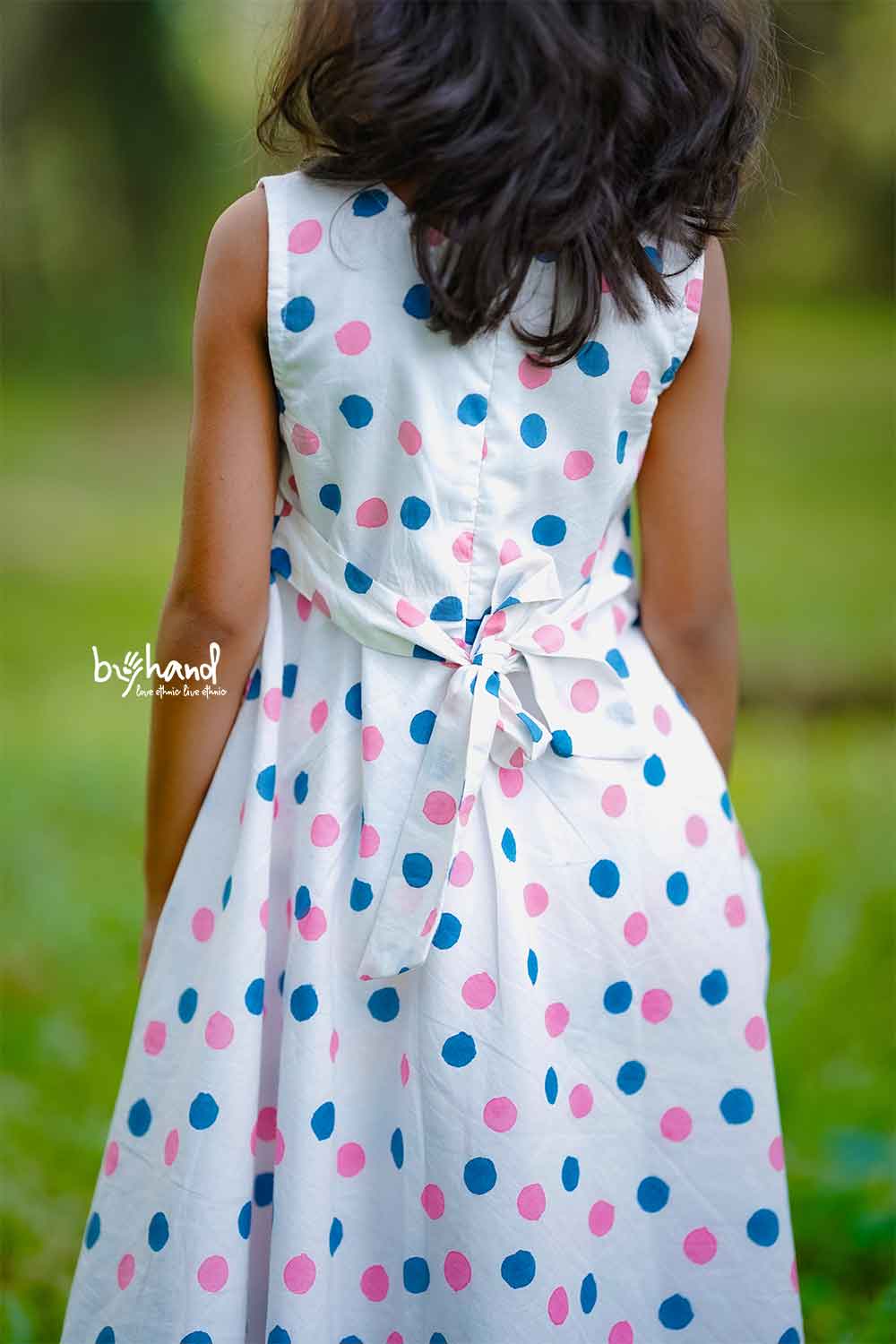 Pink and blue polka dot umbrella dress