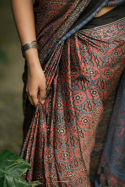 Ajrakh Hand Block Print Saree