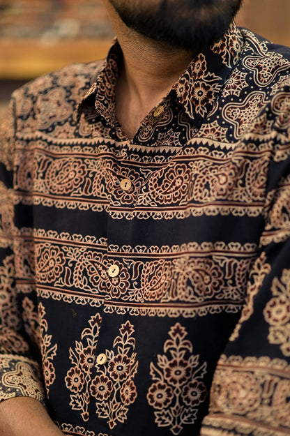Ajrakh Black Floral Print Shirt